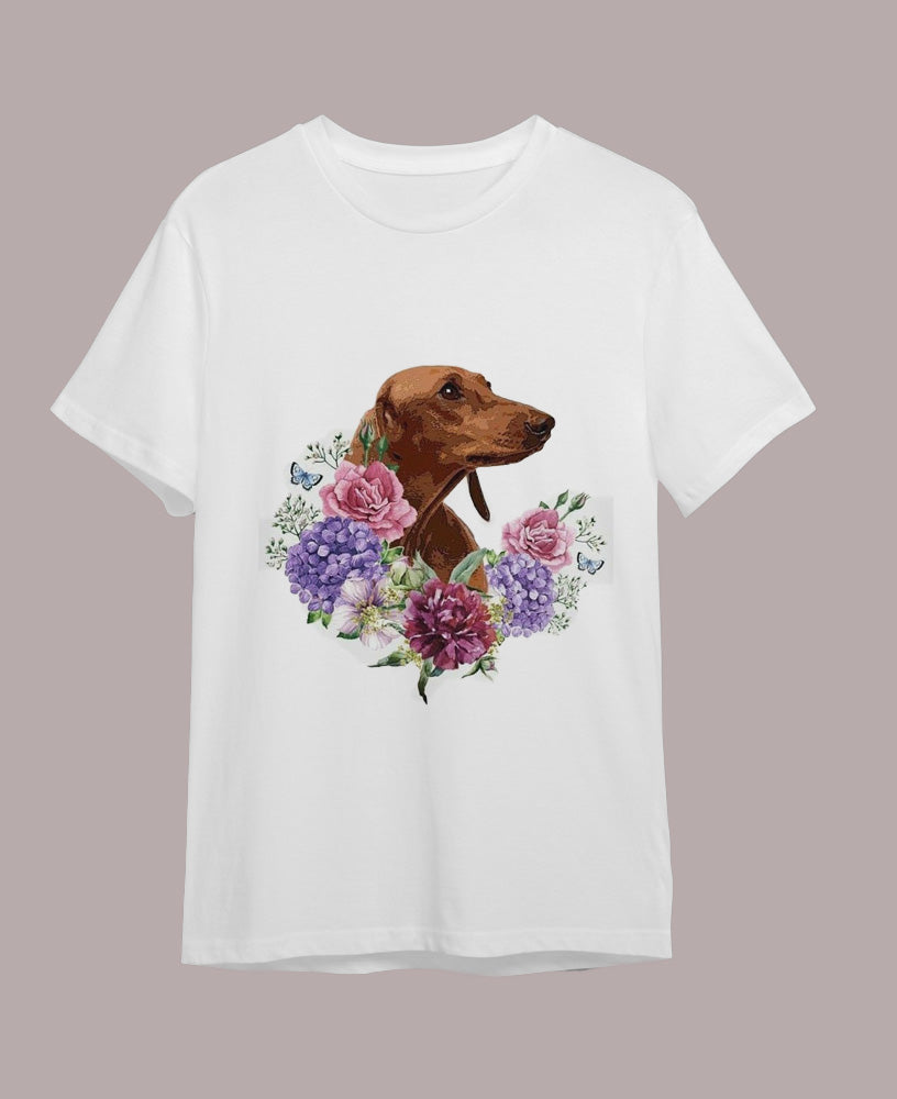 Polera Unicolor Con Estampado - Perro Salchicha