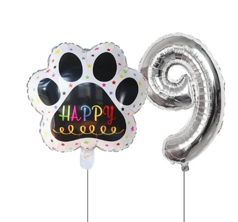 Globos De Cumpleaños Para Mascotas Del 0 Al 9 - Plateado