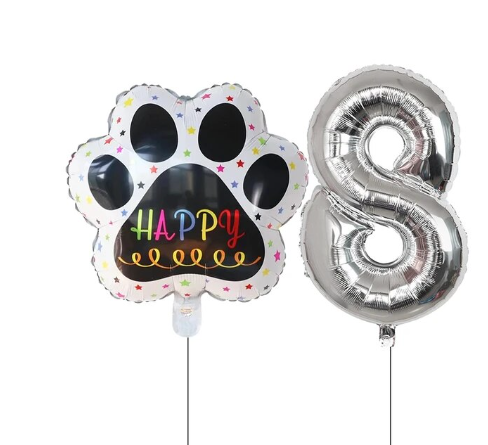 Globos De Cumpleaños Para Mascotas Del 0 Al 9 - Plateado