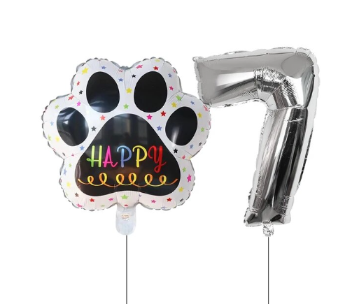 Globos De Cumpleaños Para Mascotas Del 0 Al 9 - Plateado