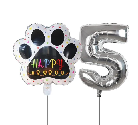 Globos De Cumpleaños Para Mascotas Del 0 Al 9 - Plateado