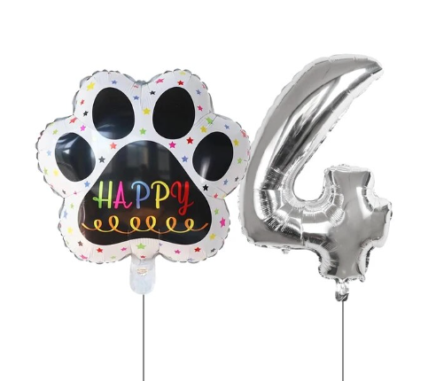 Globos De Cumpleaños Para Mascotas Del 0 Al 9 - Plateado