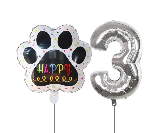 Globos De Cumpleaños Para Mascotas Del 0 Al 9 - Plateado