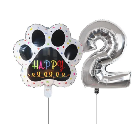 Globos De Cumpleaños Para Mascotas Del 0 Al 9 - Plateado