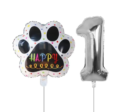 Globos De Cumpleaños Para Mascotas Del 0 Al 9 - Plateado