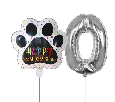 Globos De Cumpleaños Para Mascotas Del 0 Al 9 - Plateado